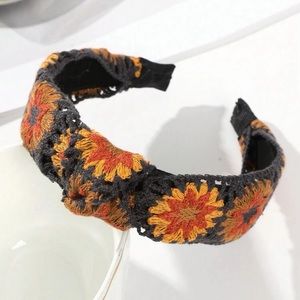 Embroidered Star Flower Knot Wide Headband